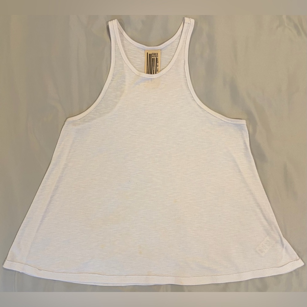 Free People White Ribbed A-Line Tank